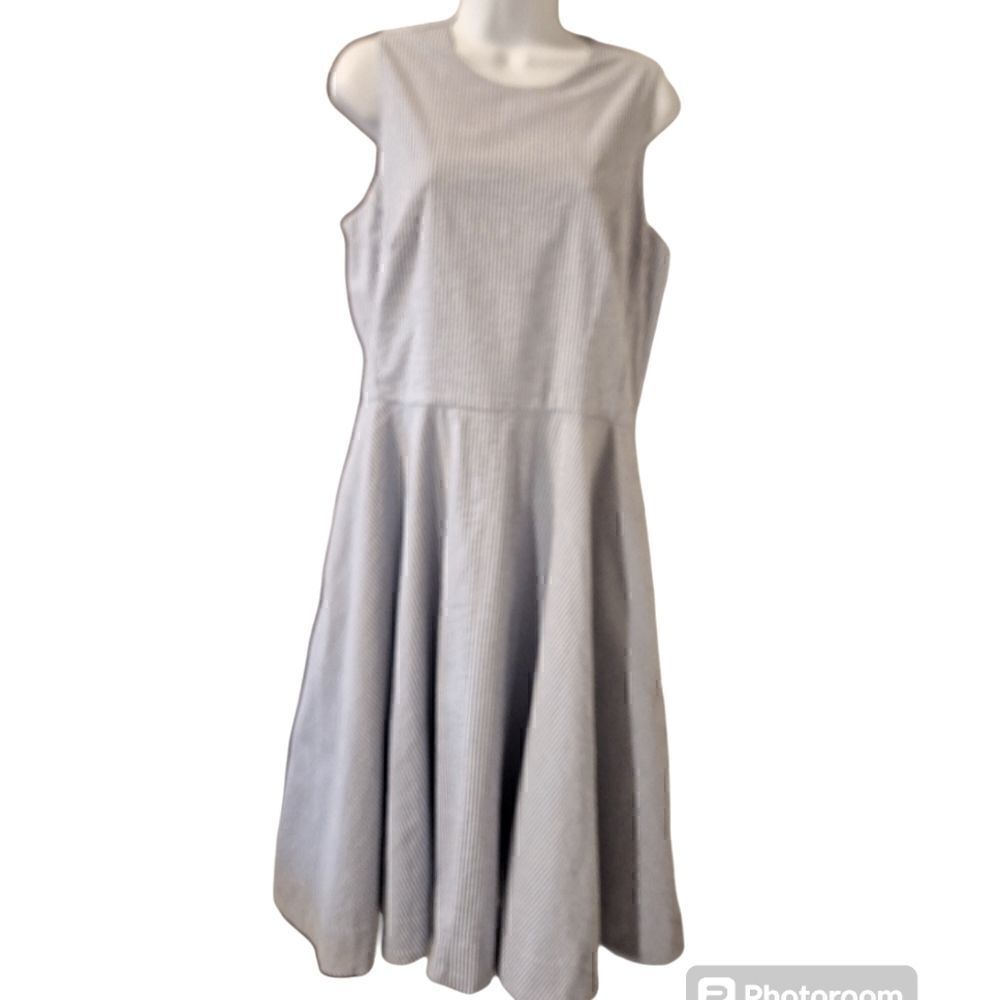 Polo Ralph Lauren blue white striped seersucker sleeveless fit and flare dress 8